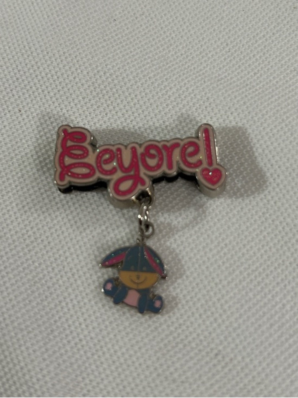 'Eeyore!' Pink Enamel Charm with Hanging Character